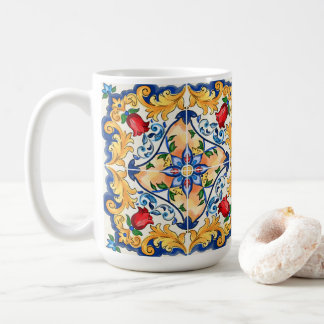 Caneca De Café Padrão de Azulejo Colorida Siciliana Majolica