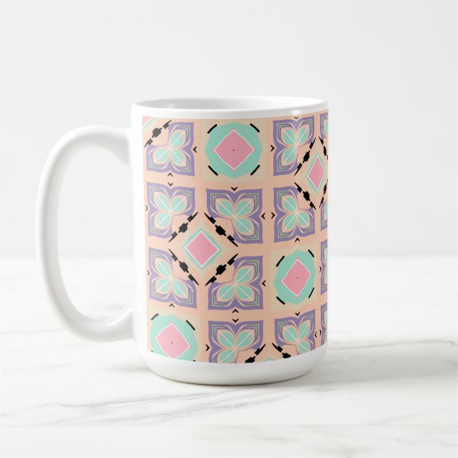 Caneca De Café Padrão de Azulejo Geométrico Pastel | Rosa Lilás V (Esquerda)