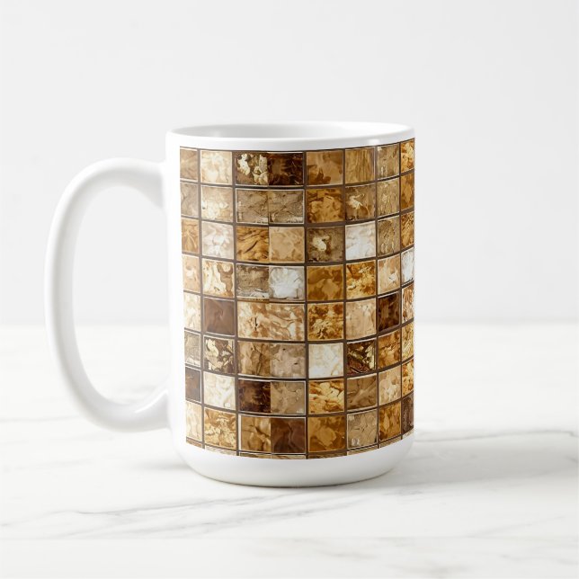 Caneca De Café Padrão de Azulejo Mosaico Quadrado Tom Terra Cláss (Esquerda)