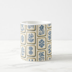 Caneca De Café Padrão de Azulejos de Mahjong em Chinoiserie Vinta