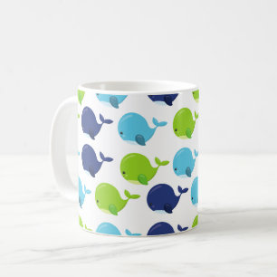 Caneca De Café Padrão De Baleias, Baleias Cutas, Animais Do Mar