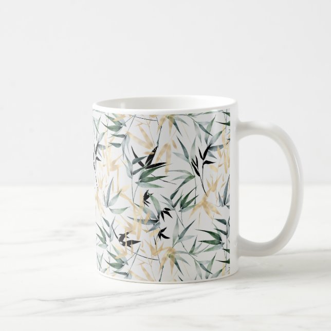 Caneca De Café Padrão de Bambu Verde Dourado com Aquarela Japones (Direita)