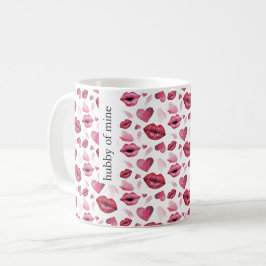 Caneca De Café Padrão de Beijos e Corações Aquarela