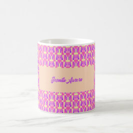 Caneca De Café Padrão de Bloco Geométrico Pixel Rosa Roxo Pastel