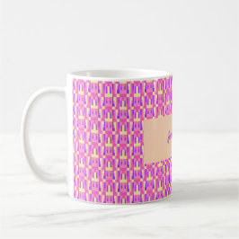 Caneca De Café Padrão de Bloco Geométrico Pixel Rosa Roxo Pastel