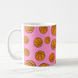 Caneca De Café Padrão de bolas de basquete em fundo cor-de-rosa