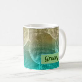 Caneca De Café Padrão de Bolas de Disco Verde e Amarelo