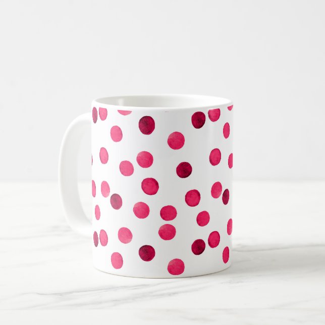 Caneca De Café Padrão de bolinhas em aquarela vermelha (Frente Esquerda)