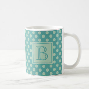 Caneca De Café Padrão de bolinhas monograma azul turquesa