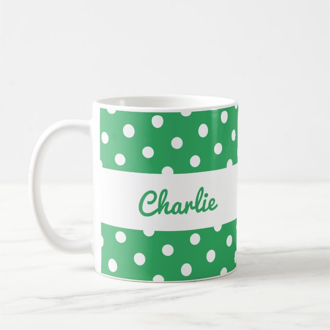Caneca De Café Padrão de Bolinhas Verde Retro (Esquerda)