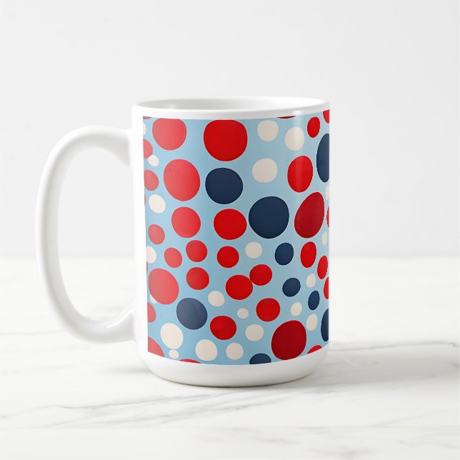 Caneca De Café Padrão de Bolinhas Vermelhas e Azuis (Esquerda)