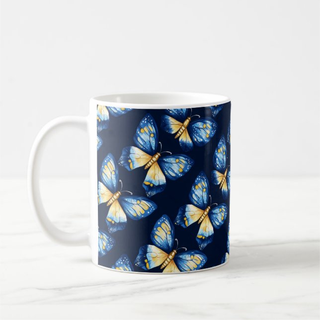 Caneca De Café Padrão de Borboleta Azul (Esquerda)