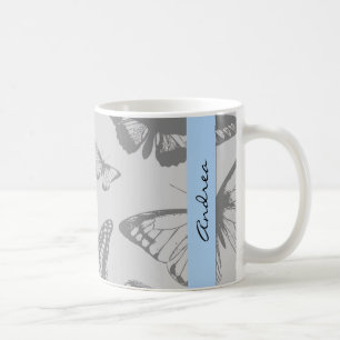 Caneca De Café Padrão De Borboleta, Borboletas De Cinza, Seu Nome