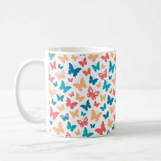 Caneca De Café Padrão de borboleta branca de taruga rosa simples (Esquerda)