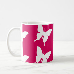 Caneca De Café Padrão de borboleta cor-de-rosa