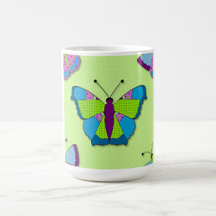 Caneca De Café Padrão de Borboleta em Remendo no Verde