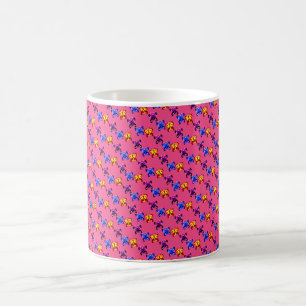 Caneca De Café Padrão de Borboleta Pixel Fofa Fundo Rosa Quente