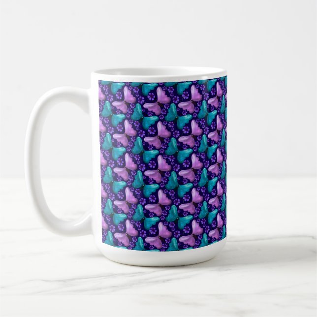 Caneca De Café Padrão de Borboleta Roxa e Turquesa | Sem Costura  (Esquerda)