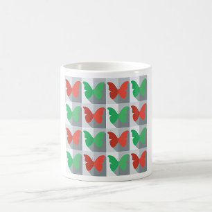 Caneca De Café Padrão de Borboleta Vermelha e Verde