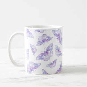 Caneca De Café Padrão de Borboleta Violet Watercolor