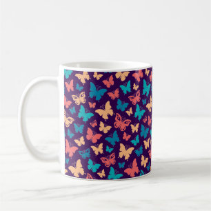 Caneca De Café Padrão de borboletas roxas, cor-de-rosa simples