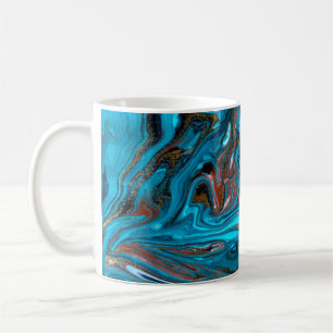 Caneca De Café Padrão de borbulhamento azul e dourado. Ouro liqu