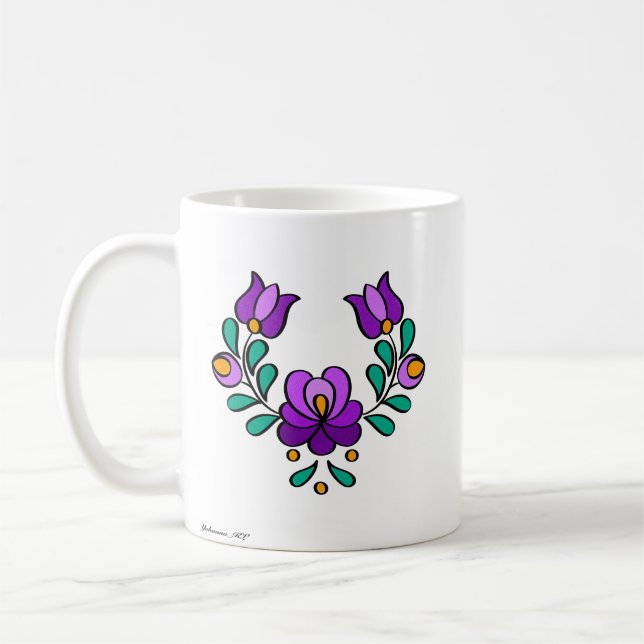 Caneca De Café Padrão de bordado húngaro, "Matyó" - roxo (Esquerda)