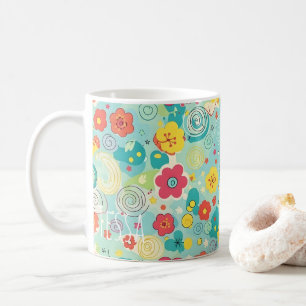 Caneca De Café Padrão de Botão Floral Pastel Caprichoso