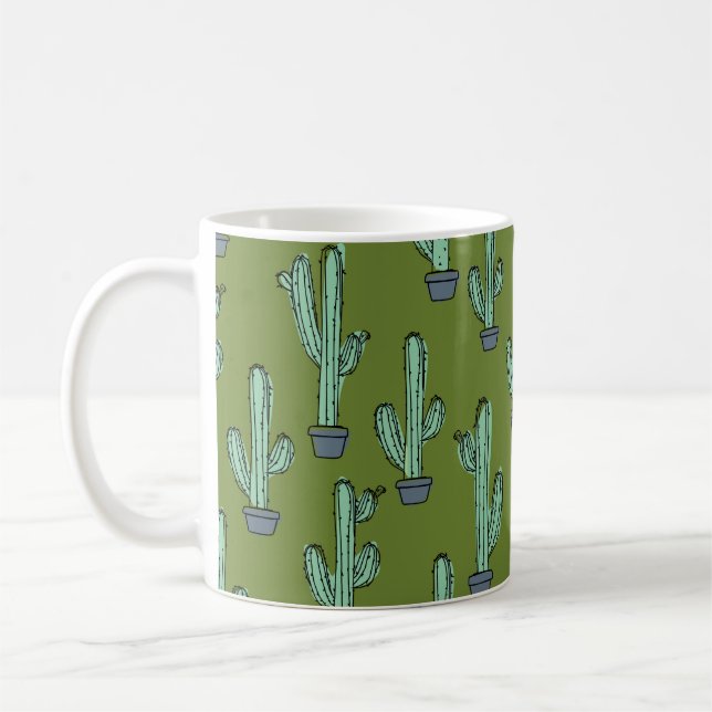 Caneca De Café Padrão de cacto desenhado à mão (Esquerda)