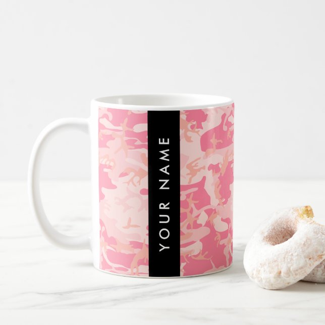 Caneca De Café Padrão de Camuflagem Rosa, Seu nome, Personalize (Com Donut)