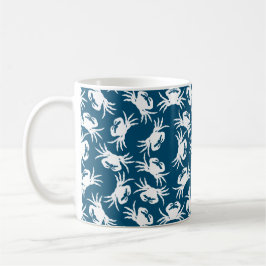 Caneca De Café Padrão de Caranguejo Branco e Azul