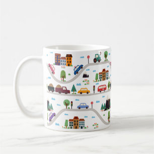Caneca De Café Padrão de Cartoon de Cartoon de Ônibus Cityscape I