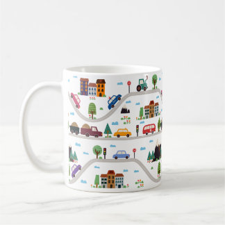 Caneca De Café Padrão de Cartoon de Cartoon de Ônibus Cityscape I