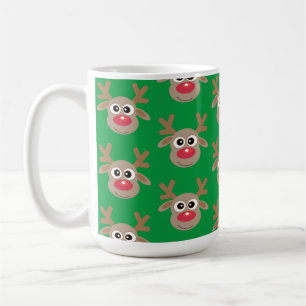Caneca De Café Padrão de Cartoon de Reindeer Verde de Natal