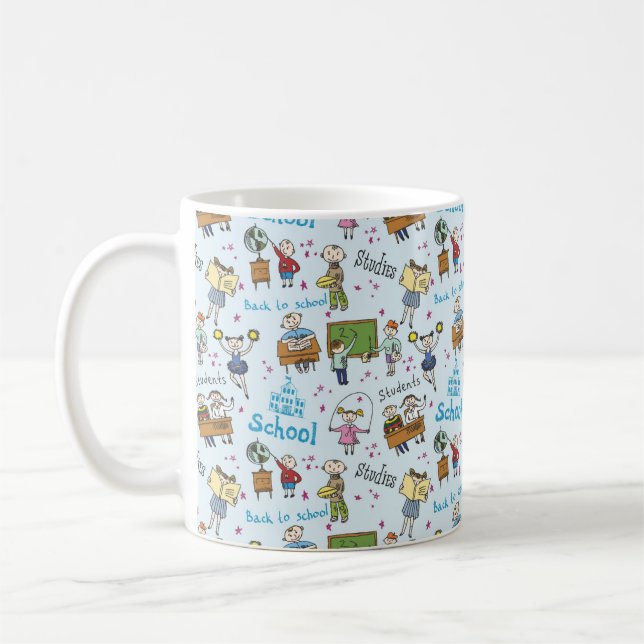 Caneca De Café Padrão de Cartoon Estudantes, Escola e Estudos (Esquerda)