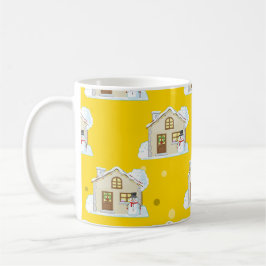 Caneca De Café Padrão de Casa de Natal - Fundo Amarelo 
