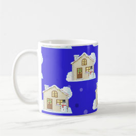 Caneca De Café Padrão de Casa de Natal - Fundo Azul 