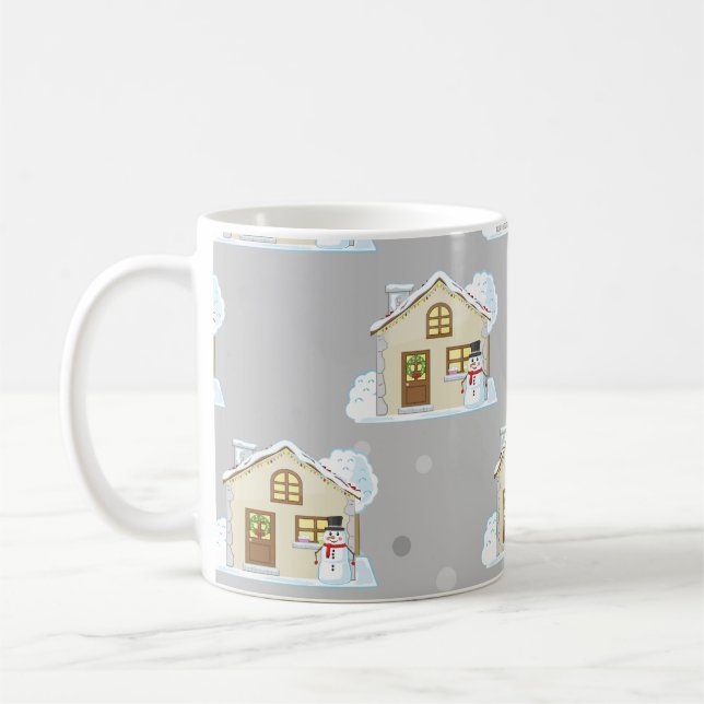 Caneca De Café Padrão de Casa de Natal - Fundo Cinza  (Esquerda)