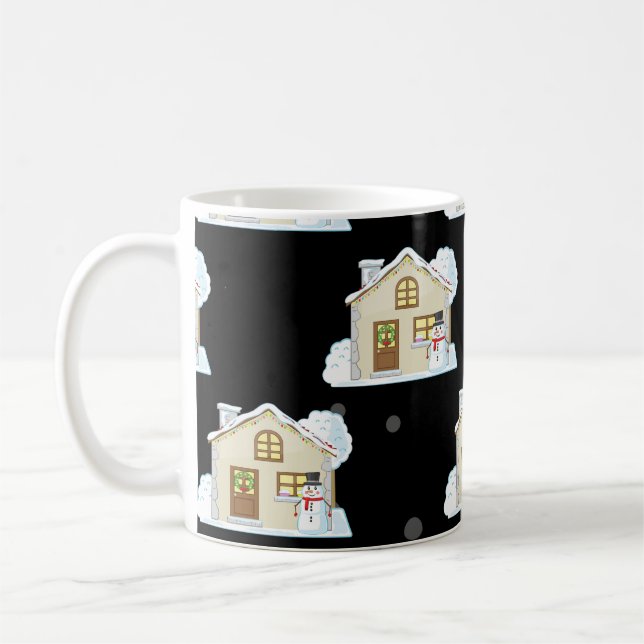 Caneca De Café Padrão de Casa de Natal - Fundo Preto  (Esquerda)