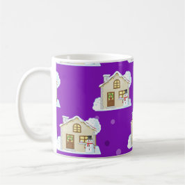 Caneca De Café Padrão de Casa de Natal - Fundo Roxo 
