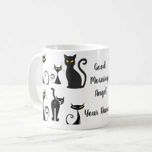 Caneca De Café Padrão de Cat. Retro Preto e Branco com Tipografia