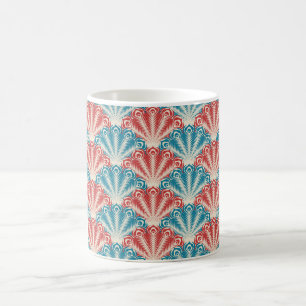Caneca De Café Padrão de Cauda Pavão Vermelho e Azul