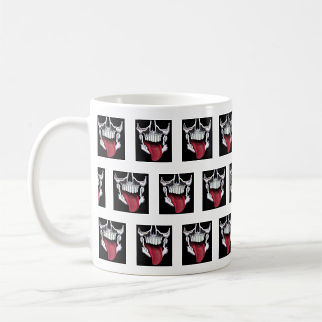 Caneca De Café Padrão de Caveira Vermelha Preto e Branco (Esquerda)