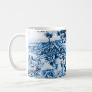 Caneca De Café Padrão de cena romântico do azul português azul