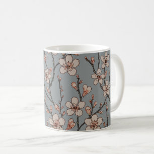 Caneca De Café Padrão de cereja de flores cor-de-rosa elegante