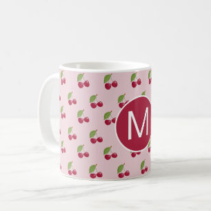 Caneca De Café Padrão de Cereja Fofa Monograma Personalizado