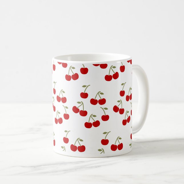 Caneca De Café Padrão de Cerejas Fofas (Frente Esquerda)