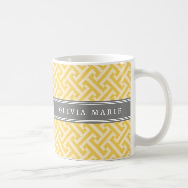 Caneca De Café Padrão de Chave Grego Amarelo Incluso com Nome (Direita)