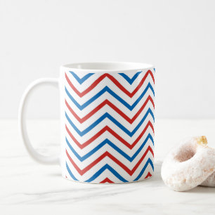 Caneca De Café Padrão de Chevron Azul Vermelho