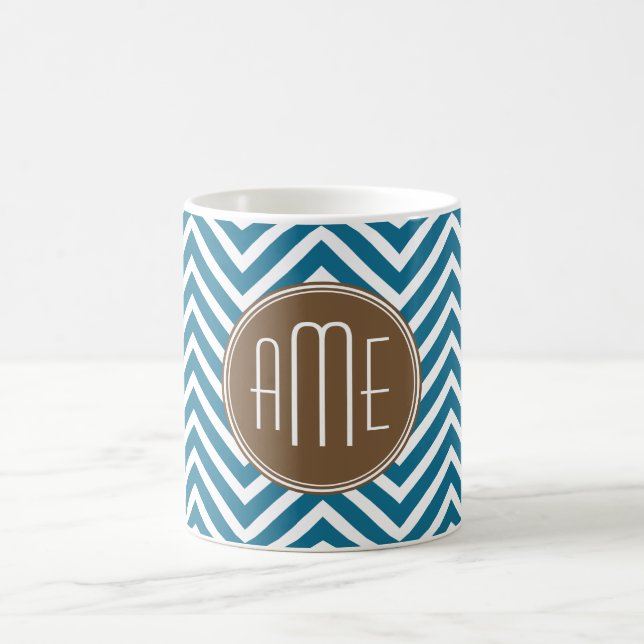 Caneca De Café Padrão de Chevron de Chocolate e Azul Turquesa com (Centro)